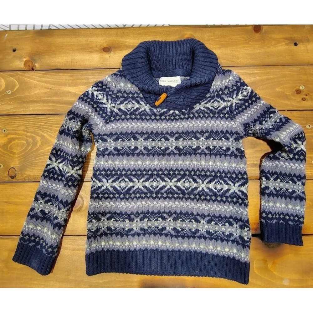 Rorie Whelan Toddler Cozy Winter Sweater 3T Blue Fair Isle Knit Toggle Pullover
